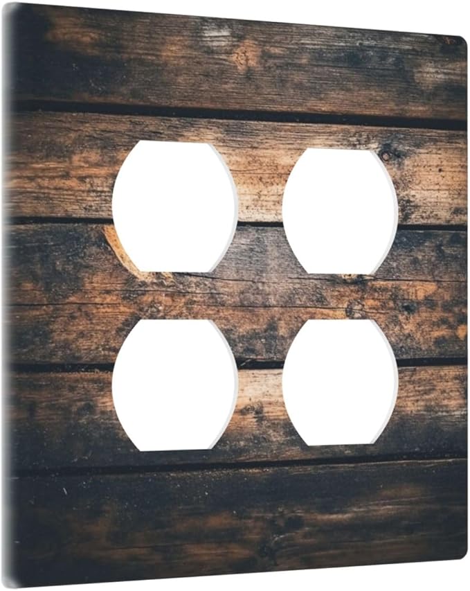 Outlet Covers Brown Vintage Wooden Board Rustic Wood 2 Gang Double Duplex Decorative Light Switch Covers Electrical Wallplates Socket Faceplate For Farmhouse Cabin Decor