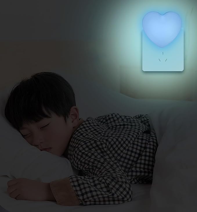 INZU Cute Night Light, Heart Night Light for Kids, LED Nightlight with Auto Dusk to Dawn Sensor, Nightlight Plug into Wall with Soft Warm Light for Bedroom, Nursery, Bathroom, Hallway (Blue)