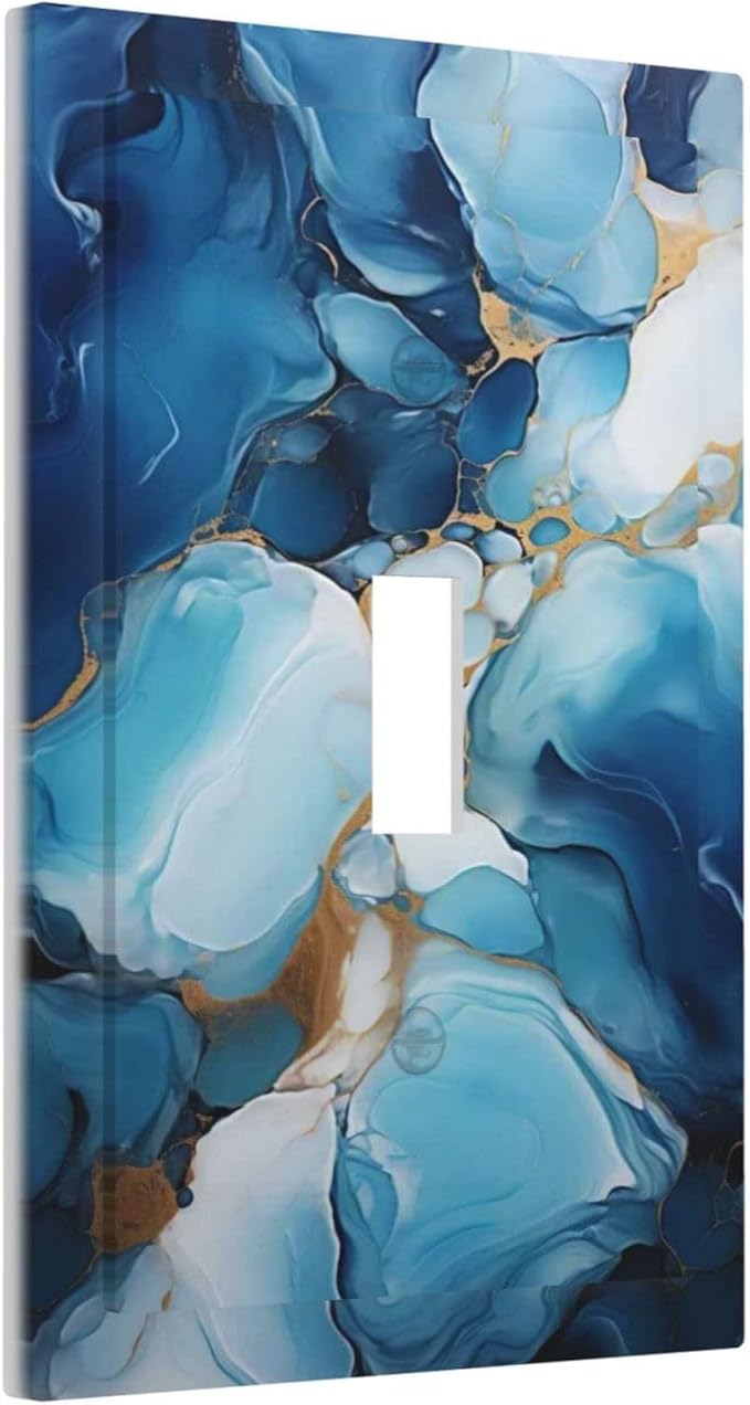 Decorative Light Switch Plate Covers Artistic Abstract Blue Marble Gold Line Painted 1 Gang Wall Plate Single Toggle Switch Cover Plate Jumbo Electrical Switchplate Receptacle Faceplate