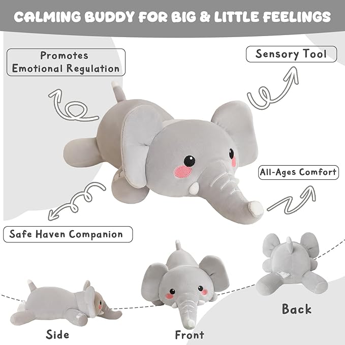 TOYSYM Weighted Stuffed Animals, Elephant Stuffed Animal with Weighted Beads, Cute Plush Toy Pillow Gifts for Adults Kids Boys Girls