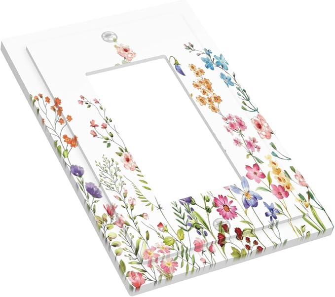 Boho Watercolor Wildflowers Floral Plants Flower Decorative Outlet Covers 1 Gang Single Rocker Light Switch Cover Plate Wall Plates GFCI Faceplate for Bedroom Living Room Decor