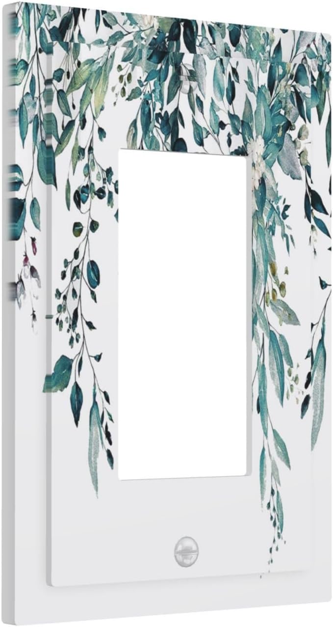 Decorative Outlet Covers Green Eucalyptus Boho Olive Leaves Country Unique 1 Gang Single Decora GFCI Device Light Switch Covers Plate 1 Rocker Wall Plate Jumbo Switch Plate Cover