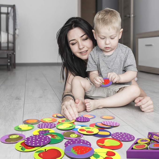 KiDEPOCH Memory Match Game – 16 Matching Pairs Preschool Memory Games Featuring Barnyard Element, Non Toxic Educational Memory Matching Game, Perfect for Kids, Toddlers, 3 Year Old or Up (Fruit)