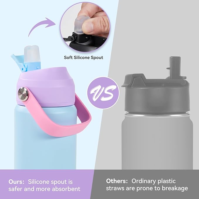 Fijinhom 18oz Insulated Stainless Steel Water Bottle, Wide Mouth Double Wall Vacuum, Silicone Straw, Sweat & Leak Proof, BPA Free Insulated Water Flask for Travel, Keep Cold 24h Hot 12h, Light Purple