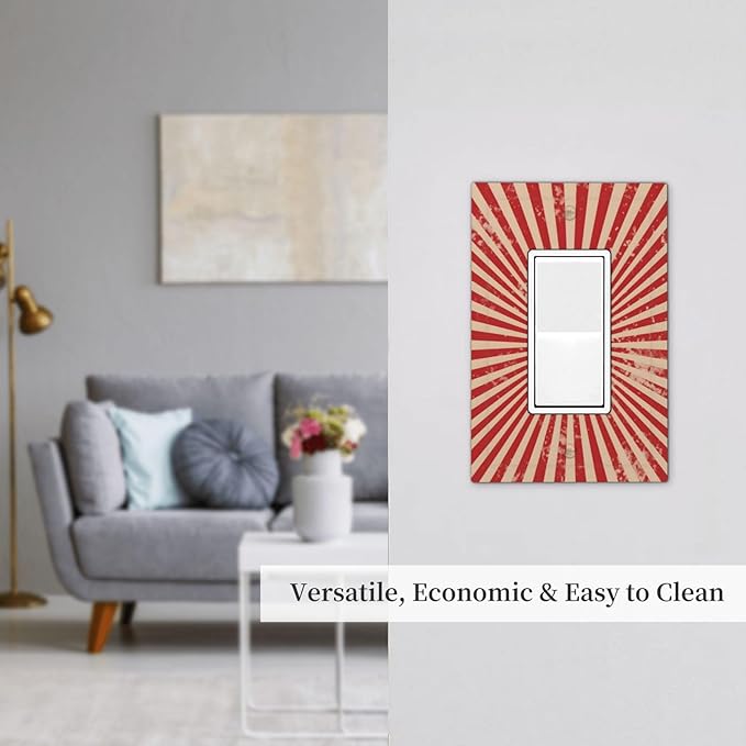 Retro Circus Sparkling Red White Lines Mid Century Decorative Outlet Covers 1 Gang Single Rocker Light Switch Cover Plate Wall Plates GFCI Faceplate for Farmhouse Home Decor