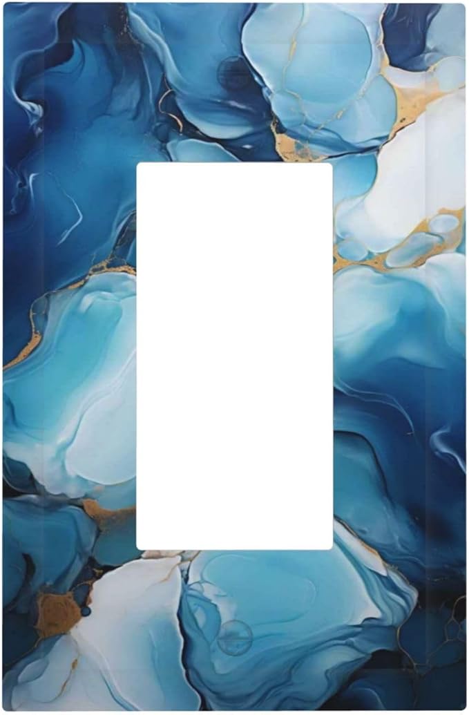 Decorative Outlet Covers Artistic Abstract Blue Marble Gold Line Painted 1 Gang Single Decora GFCI Device Light Switch Covers Plate 1 Rocker Wall Plate Jumbo Switch Cover Plate