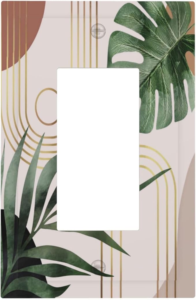 1 Gang Single Decorator/Rocker Wall Plate Mid Vintage Century Bohemian Abstract Minimalist Boho Light Switches GFCI Electrical Device Face Switchplate Plug Cover for Dimmers, Receptacle, USB Outlet