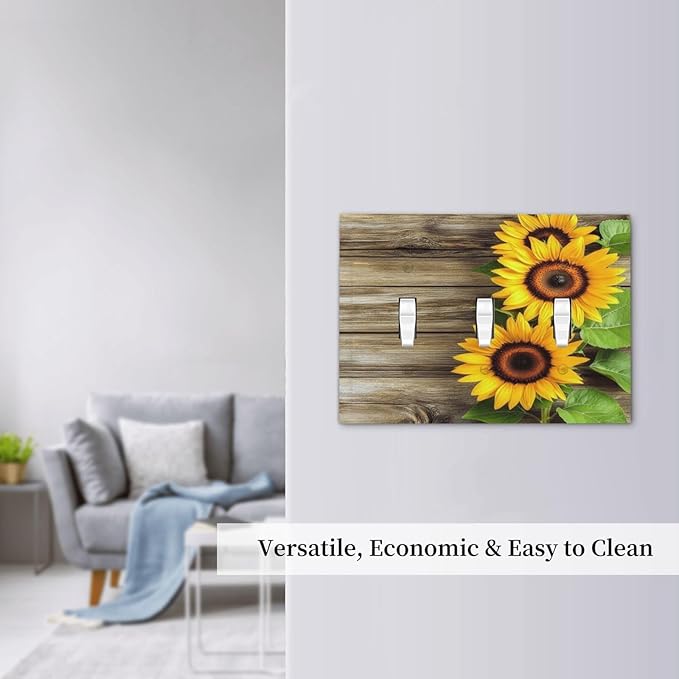 Decorative Switch Plates Sunflowers Rustic Wood 3 Gang Wall Plate Triple Toggle Light Switch Cover Faceplate Electrical Wall Panels For Farmhouse Cabin Decor