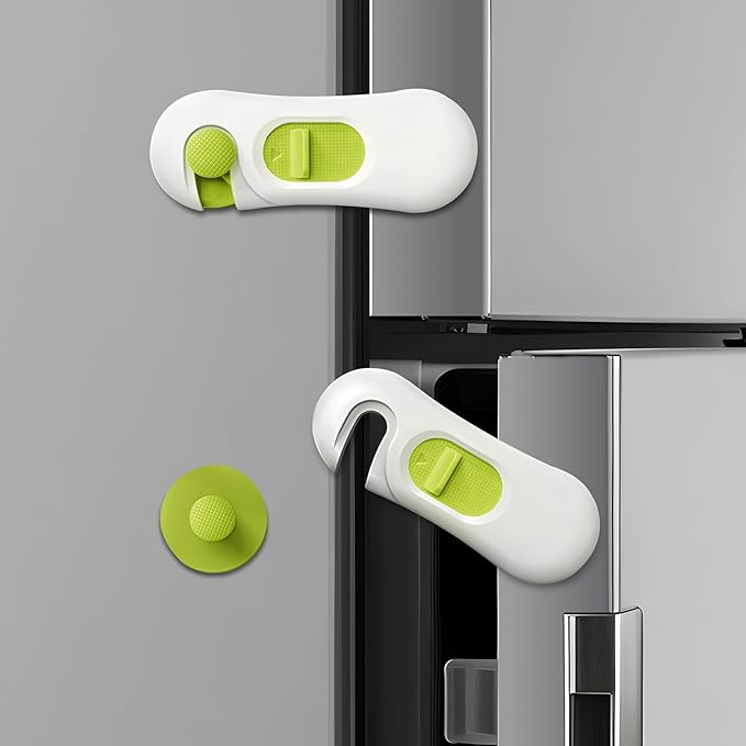 5-Pack Child Proof Refrigerator Lock with 3M Adhesive, Baby Child Safety Cabinet Locks, Kids Safety Fridge Locks for Oven Drawers Freezer Door Latches- Green