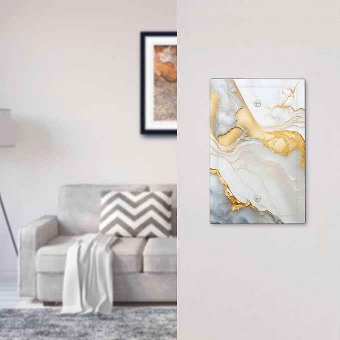 Exquisite White Gold Marble Abstract Luxurious Print Light Switch Cover Plate 1 Gang No Device Blank Electrical Wall Plates Faceplate Decorative Switch Plate Covers for Bathroom Kitchen Decor