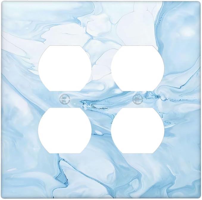 Navy Blue Sea Waves Spilled Ink Marble Simplicity Print Outlet Covers 2 Gang Double Duplex Decorative Light Switch Covers Electrical Wallplates Socket Faceplate for Bathroom Living Room Decor