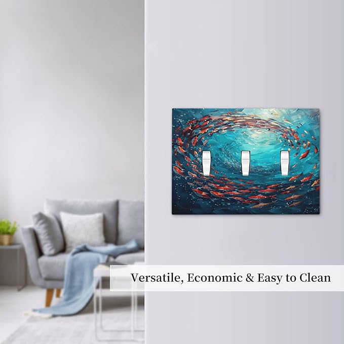 Ocean Fish School Of Fish Vortex Deep Sea Decorative Switch Plates 3 Gang Wall Plate Triple Toggle Light Switch Cover Faceplate Electrical Wall Panels for Kids Room Bedroom Decor
