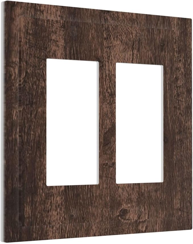 Brown Dark Wood Plank Rustic Vintage Print Decorative Outlet Covers 2 Gang Double GFCI Rocker Electrical Wall Panels Light Switch Cover Plate for Farmhouse Home Decor