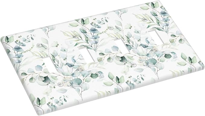 Green Eucalyptus Leaf 4 Gang Quad Toggle Device Light Switch Cover Decorative Wall Plate Decorative Electrical Faceplate Outlet Cover