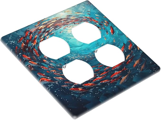 Ocean Fish School Of Fish Vortex Deep Sea Outlet Covers 2 Gang Double Duplex Decorative Light Switch Covers Electrical Wallplates Socket Faceplate for Kids Room Bedroom Decor