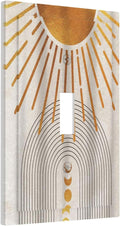 Mid Century Gold Sun Abstract Arch Boho Moon 1 Gang Light Switch Covers Decorative Unique Single Toggle Wall Plate Switchcover Electrical Switchplate for Kitchen Bathroom Bedroom Decor