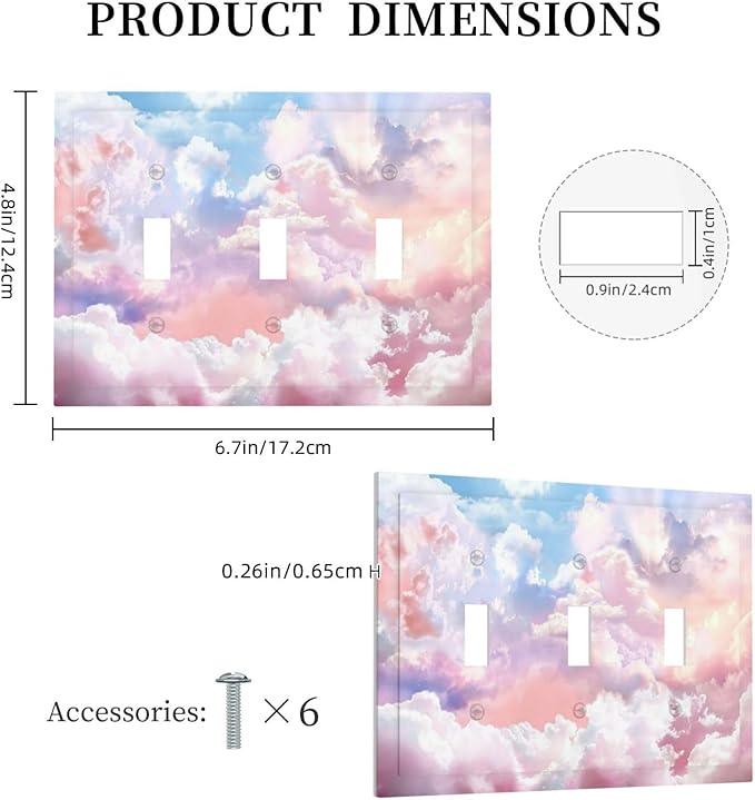 Colorful Abstract Clouds 3 Gang Light Switch Cover Triple Toggle Wall Plates Decorator Receptacle Outlet Covers Electrical Switchplate Faceplate for Bedroom Bathroom Kitchen Decor