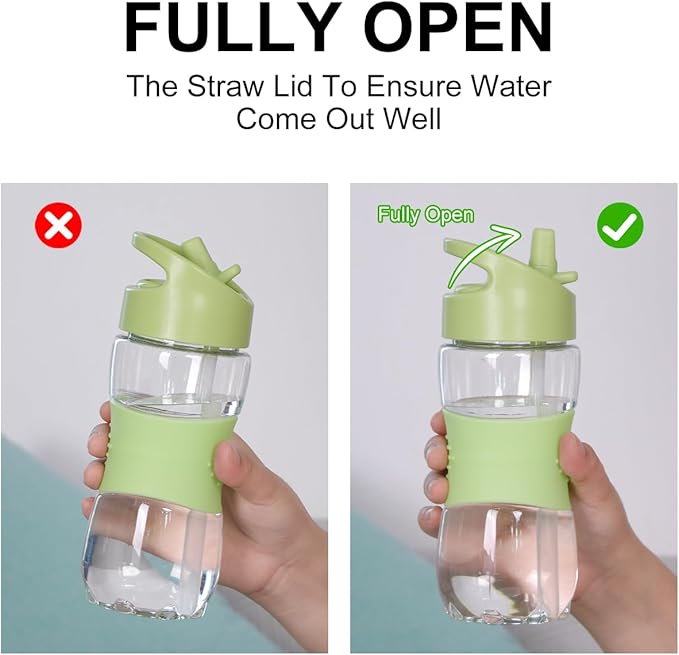 Sivaphe Clear Water Bottle with Straw 12 oz Portable Tritan Transparent Sports Drinking Bottle for School Girls Boys Green