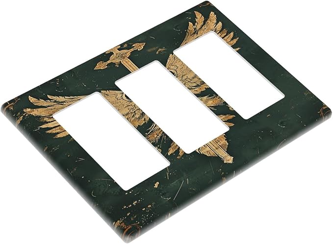 Medieval Retro Golden Eagle Totem Light Switch Covers 3 Gang Rocker Decorative Triple Outlet Wall Plate Cover Switchplate Electrical Gfci for Bedroom Living Room Decor
