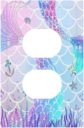 1 Gang Single Duplex Receptacle Outlet Cover Colorful Kid Girls Purple Pink Mermaid Tail Scales Starfish Electrical Wall Plate One Gang Dual Device Light Switch Faceplate Socket Plug Cover No Glitter
