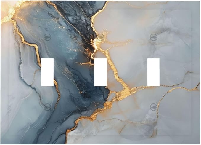 Abstract Blue Granite Luxury Texture Print 3 Gang Light Switch Cover Triple Toggle Wall Plate Decorative Electrical Switchplates Faceplate for Country Bedroom Kitchen Living Room Home Decor
