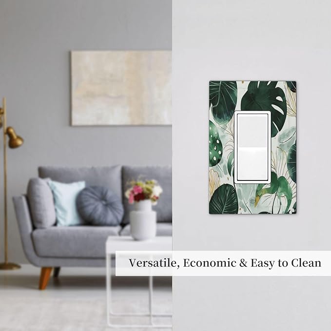 Boho Tropical Green Leaf Watercolor Banana Leaves Decorative Outlet Covers 1 Gang Single Rocker Light Switch Cover Plate Wall Plates Gfci Faceplate For Bed Room Living Room Decor