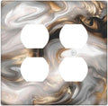 Outlet Covers Grey Brown Swirl Marble Texture 2 Gang Double Duplex Decorative Light Switch Covers Electrical Wallplates Socket Faceplate For Bathroom Kitchen Decor