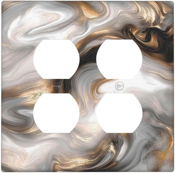 Outlet Covers Grey Brown Swirl Marble Texture 2 Gang Double Duplex Decorative Light Switch Covers Electrical Wallplates Socket Faceplate For Bathroom Kitchen Decor