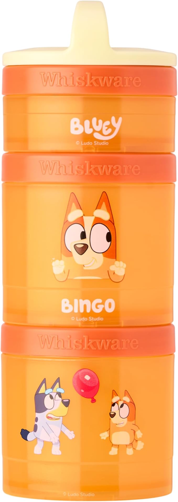 Whiskware Bluey Stackable Snack Containers for Kids and Toddlers, 3 Stackable Snack Cups for School and Travel, Bluey and Bingo, Hooray(Pack of 1)