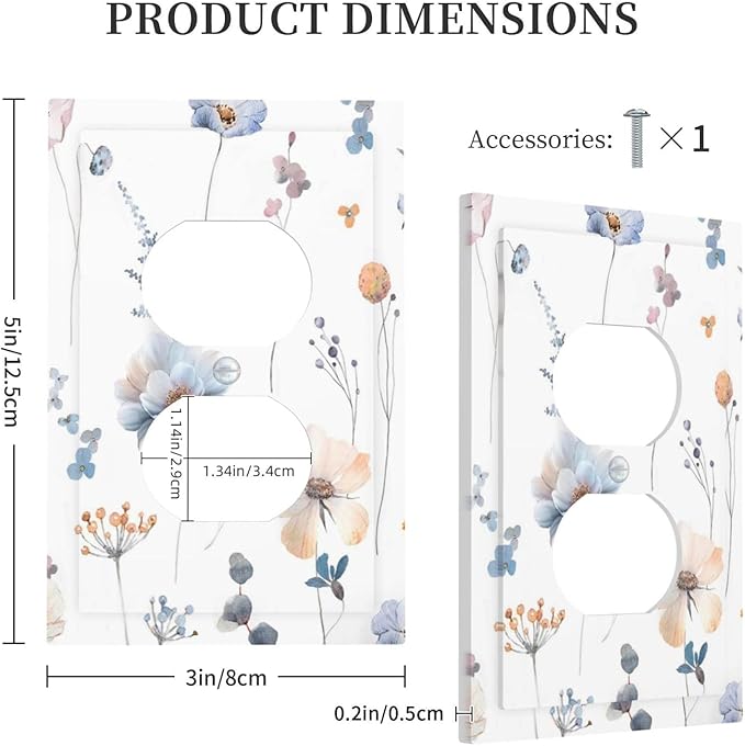 Wildflowers Plant Leaves Floral Berry Outlet Covers 1 Gang Duplex Light Switch Cover Decorative Switch Plates Electrical Receptacle Faceplate Wall Plate for Bed Room Living Room Decor