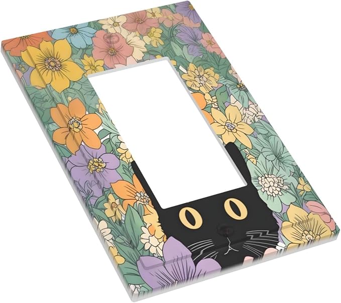 Decorative Outlet Covers Funny Cute Cartoon Cat Floral Colorful Flower 1 Gang Single Rocker Light Switch Cover Plate Wall Plates Gfci Faceplate For Kids Room Nursery Decor