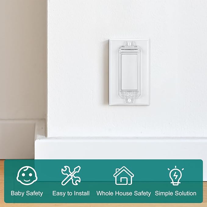 CLYMENE 2 Pack Light Switch Cover Guard, Child Proof Wall Switch Cover Keeps Lights or Switches from Being Accidentally Turned ON or OFF, Rocker Style (Clear)