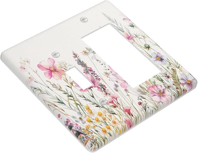 Pink Floral Wild Flowers Watercolor Plants Outlet Covers 1 Toggle 1 Rocker Combination Decorative Wall Plate Electrical Switch Plates Light Switch Cover Plate for Bedroom Living Room Decor