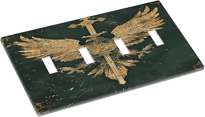Medieval Retro Golden Eagle Totem Light Switch Covers Quad Toggle 4 Gang Wall Plate Decorative Switch Plates Electrical Faceplate for Bedroom Living Room Decor