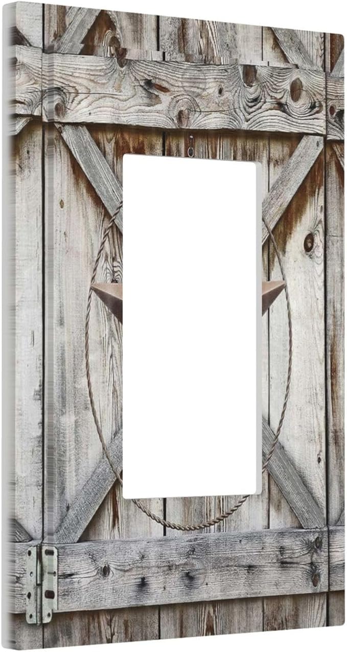 Rustic Western Texas Star Barn Door 1 Gang Rocker Light Switch Plate Single Decora Outlet Wall Plate Cover Faceplate Decorative Switchplate GFCI for Farmhouse Bathroom Home Bedroom Decorate
