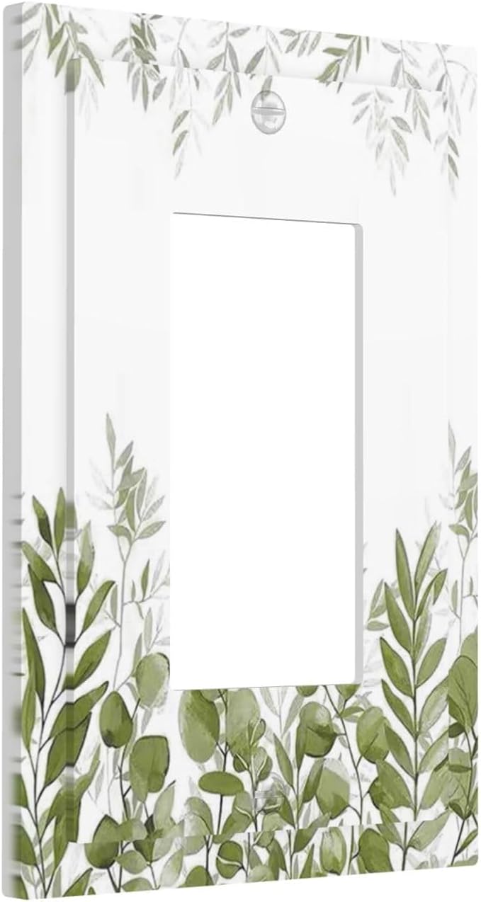 Green Eucalyptus Plant Leaves Vine Decorative Outlet Covers 1 Gang Single Rocker Light Switch Cover Plate Wall Plates GFCI Faceplate for Bed Room Living Room Decor