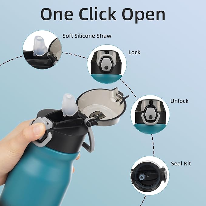 BJPKPK Water Bottle with Straw 25oz Insulated Water Bottles Reusable Stainless Steel Metal Thermal Flask with Leak Proof Lockable Lid and Carry Handle,Indigo Black