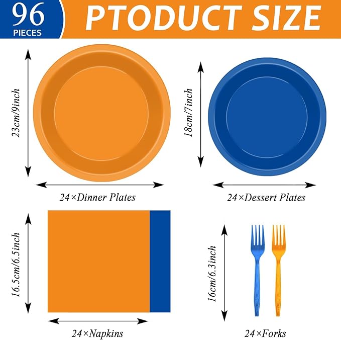 96Pcs Orange and Blue Paper Plates and Napkins Blue and Orange Party Paper Plates Tableware Decoration Dragon Ball Z Party Tableware Set for Boys Girl Kids Baby Shower Birthday Parties Supplies