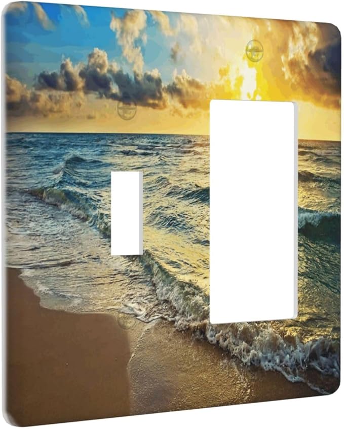 Sea Ocean Beach Sun Wave Sunrise 2 Gang Single Toggle/Rocker Combination Light Switch Cover Decorative Wall Plate Cover Electrical Faceplate Art Oil Painting Decor