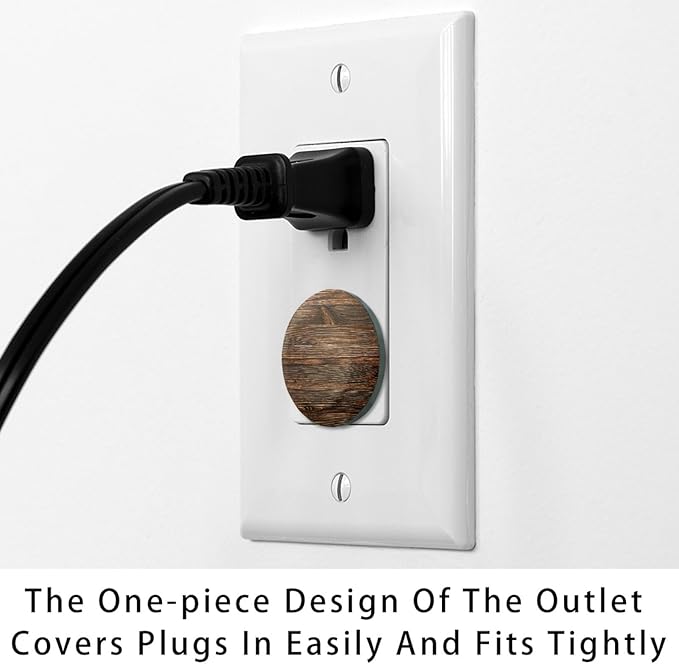 Vintage Brown Wood 12 Packs Outlet Covers Child Proof Plug Protector, Safety Outlet Plugs Covers, 2-Prong Wall Socket Protection Caps, Round Electrical Wall Receptacle for Home Office