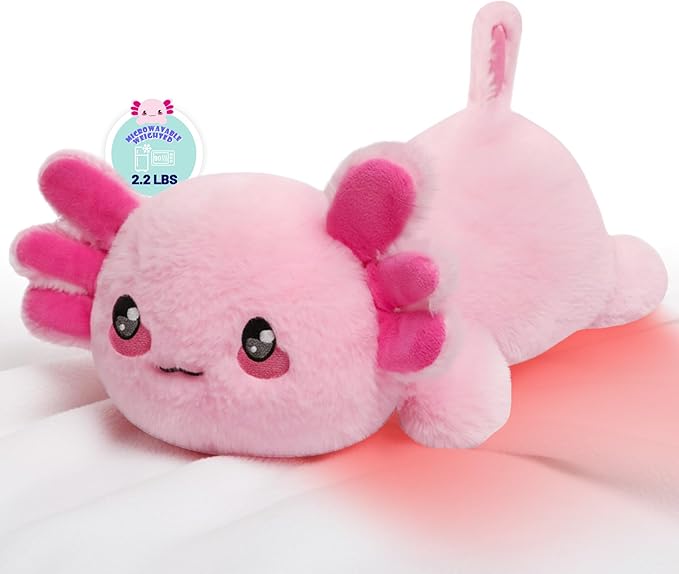 Weighted Heated Axolotl Stuffed Animals – 2.2 Pounds Weighted Microwave Axolotl Plush with Cute Heating Pad Animal of Unscented Warmth Pillow for Period Women Girl Kids Adult Birthday Gift 16 Inch