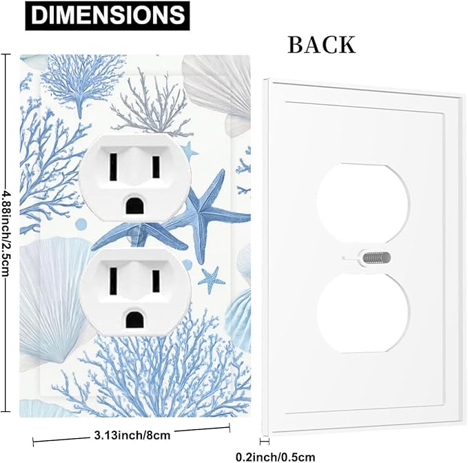 Coastal Blue Coral & Starfish Duplex Wall Plate - 1-Gang Standard US Size Watercolor Ocean Treasures Outlet Covers, Serene Underwater Garden for Beach House Decor