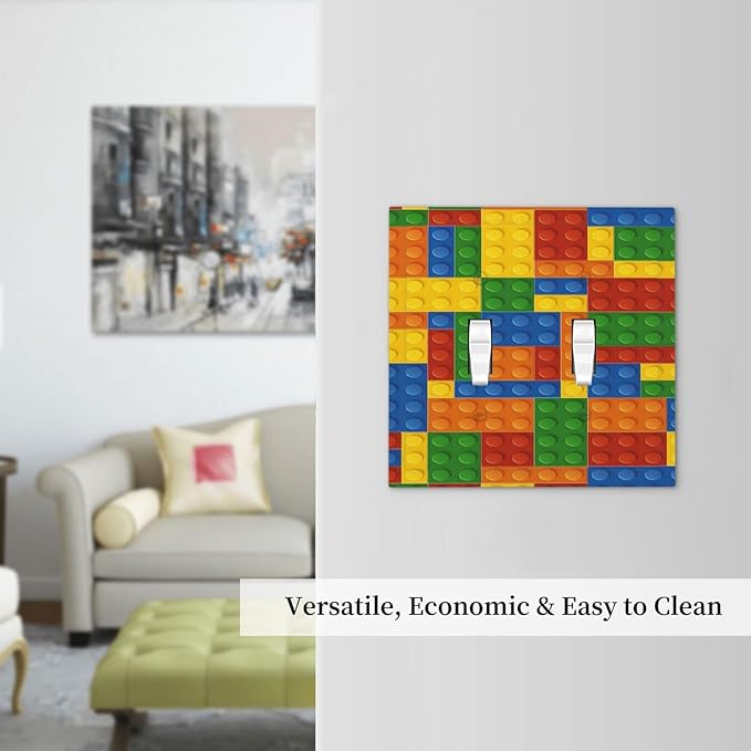 Outlet Covers Colorful Building Block 1 Gang Duplex Light Switch Cover Plate Decorative Wall Plates Electrical Switchplate Receptacle for Kids Room Home Decor（2 Pack）