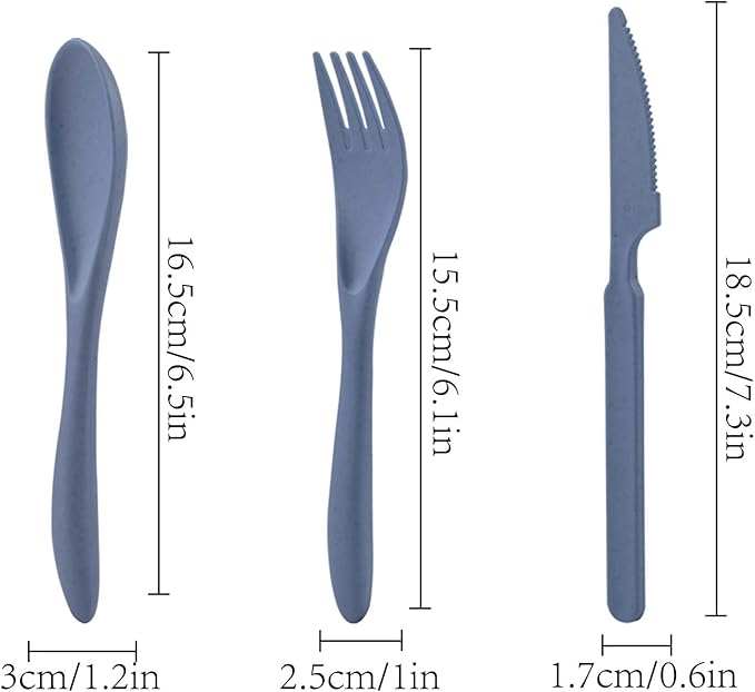 8 Sets Knives Spoons and Forks, Thickened Design Wheat Straw Cutlery, Reusable Utensils Set for Kid or Adult, Fork Spoon Knife Set for Party, Travel, Work, Picnic, Camping (Blue and green)