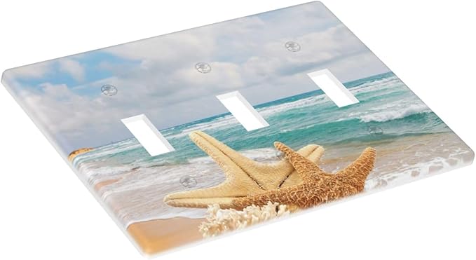 Ocean Beach Seashell Light Switch Cover Plates Decorative Triple Toggle Wall Plate, 3 Gang Lightswitch Cover