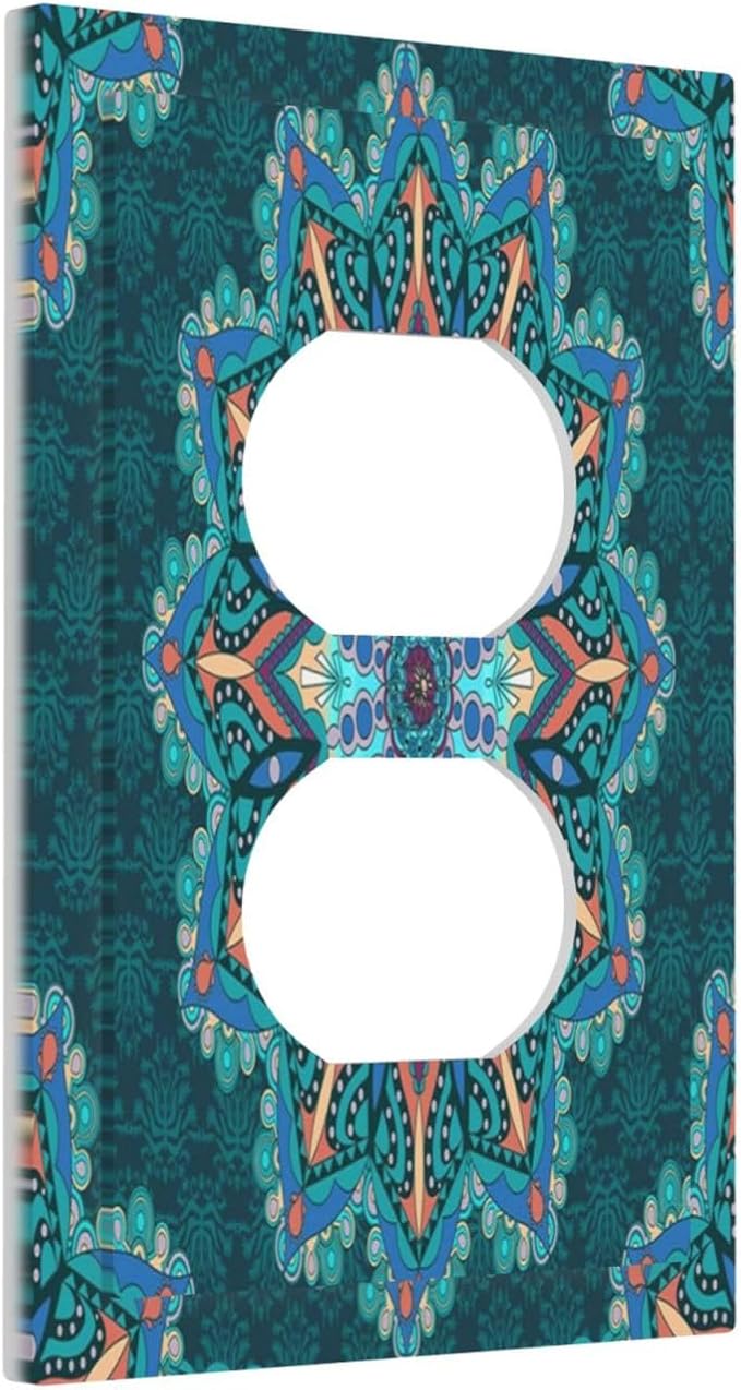 Outlet Covers Boho Hippie Colorful Mandala 1 Gang Duplex Light Switch Cover Plate Decorative Wall Plates Electrical Switchplate Receptacle Cover for Bathroom Home Decor