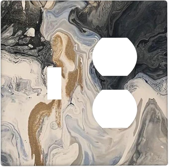 Wallplates Black Gold Swirl Fluid Painting Marble 1 Toggle 1 Duplex Switch Plate Electrical Gfci Faceplate Decorative Light Switch Covers For Bathroom Kitchen Decor