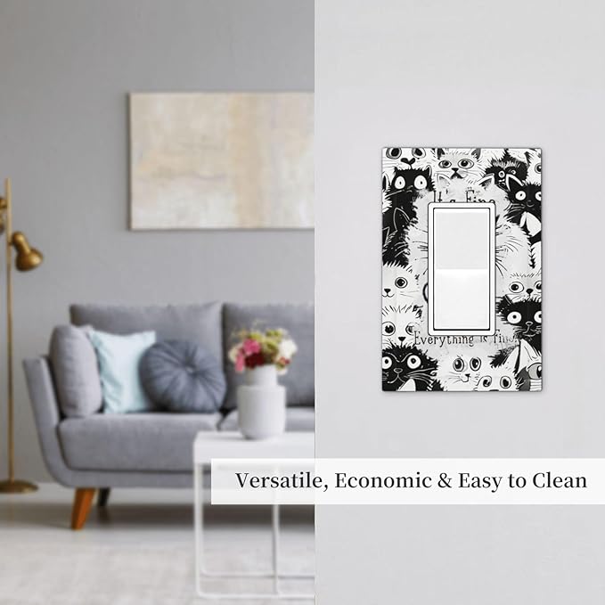 Funny Black Cat Inspirational Quotes Patterns Decorative Outlet Covers 1 Gang Single Rocker Light Switch Cover Plate Wall Plates GFCI Faceplate for Kids Room Nursery Decor