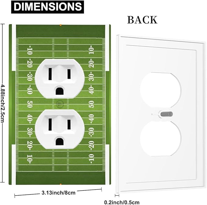 Football Field Duplex Wall Plate - 1-Gang Standard US Size Game Day Gridiron Outlet Covers, Vintage Football Design for Boys Room Decor