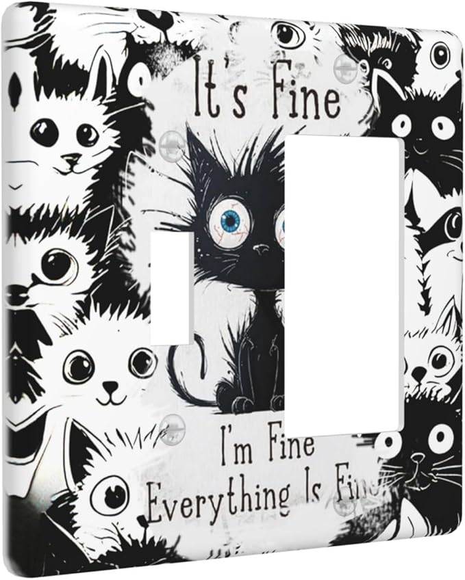 Funny Black Cat Inspirational Quotes Patterns Outlet Covers 1 Toggle 1 Rocker Combination Decorative Wall Plate Electrical Switch Plates Light Switch Cover Plate for Kids Room Nursery Decor